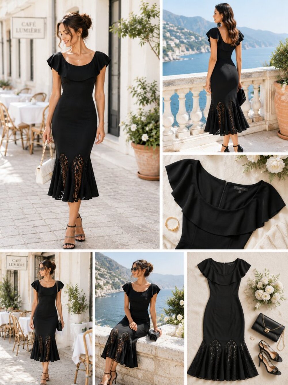 AX Paris Black Mermaid Dress Lace Hem Cocktail Dress Size 12